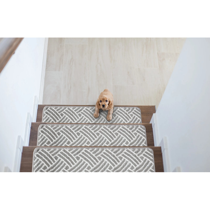 Tapis d'escalier antidérapants gris / blanc 9 x 28 po