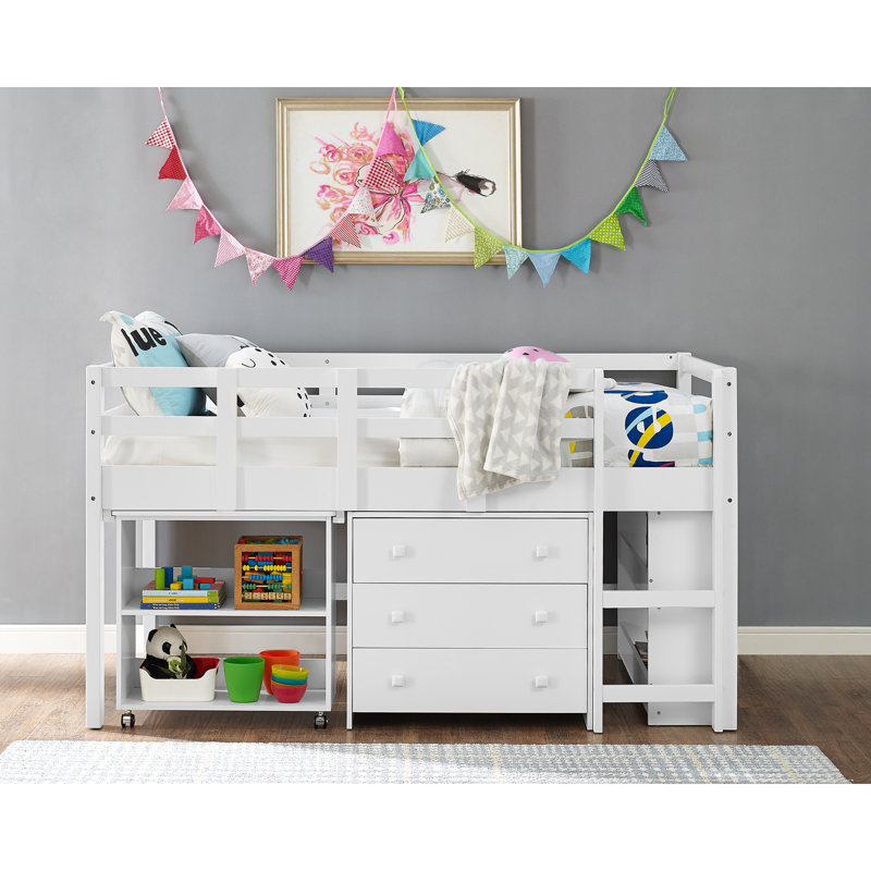 Lit mezzanine simple avec bureau Maretti, Blanc