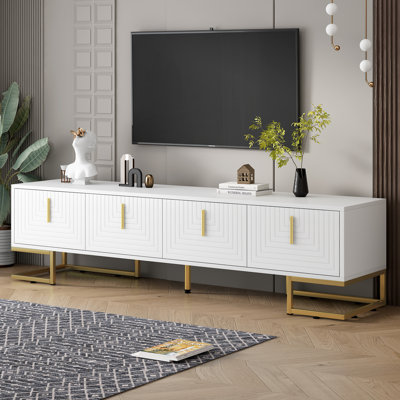 Modern TV Stand with Metal Legs and Gold Handles for TVs Up to 80