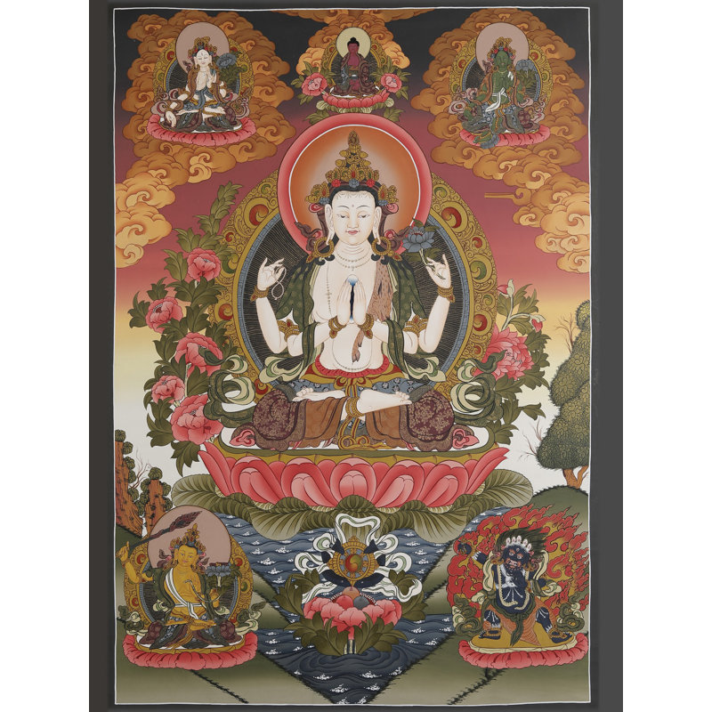 Chenrezig - Tibetan Buddhist Deity (Brocadeless Thangka)