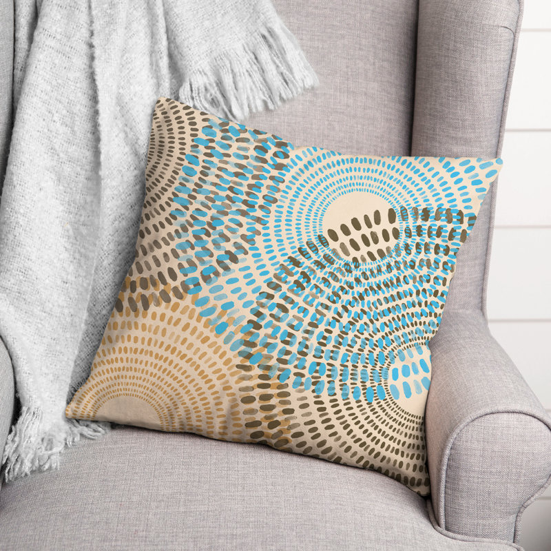 Geometric Outdoor Throw Pillow, Brown/Blue, Geometric 1
