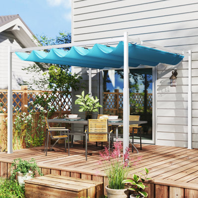 10' X 10' Retractable Pergola Canopy With Magnetic Fixture, UPF30+ Outdoor Patio Sun Shade Shelter, 3.1" Metal Column, For Patio, Garden, Backyard, Deck, Blue