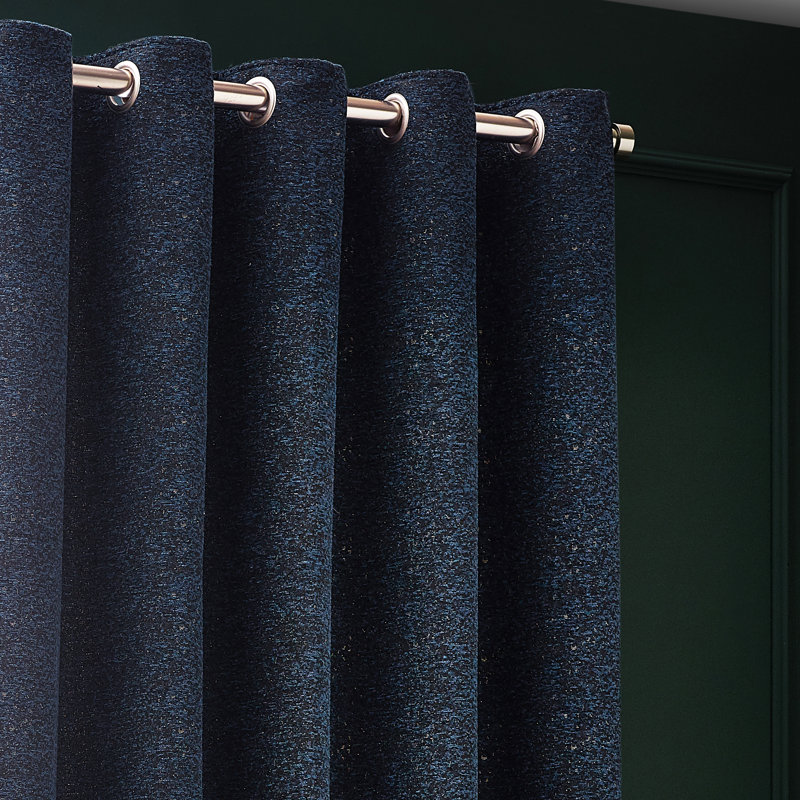  Chenille Room Darkening Eye Curtains, Navy, 168cm Width x 137cm Drop
