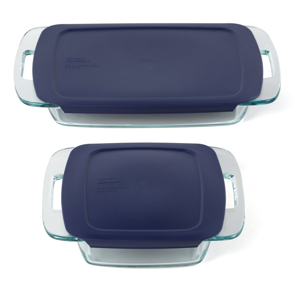 Pyrex 7210 3-Cup Rectangle Glass Food Storage Dish and 7210-PC Cadet Blue Lid Cover (2-Pack)