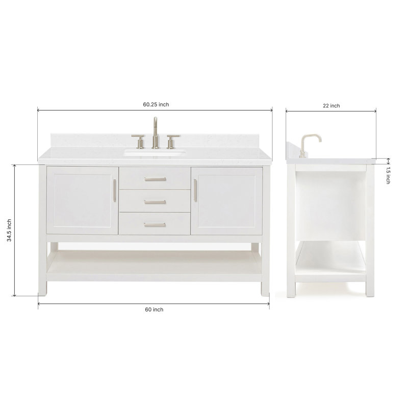 Bayhill 42'' Free Standing Single Bathroom Vanity with Quartz Top, Gray, 60" W, Carrara White Quartz