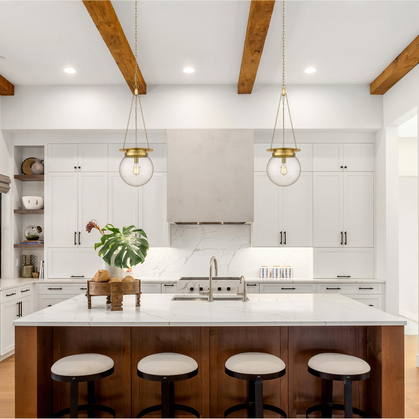Zella Single Light Glass Dimmable Pendant, Heritage Brass, 86.75" H x 13" W x 13" D, Clear