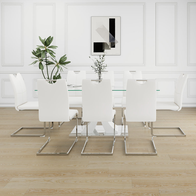 Decia 8 - Person Glass Top Pedestal Dining Set