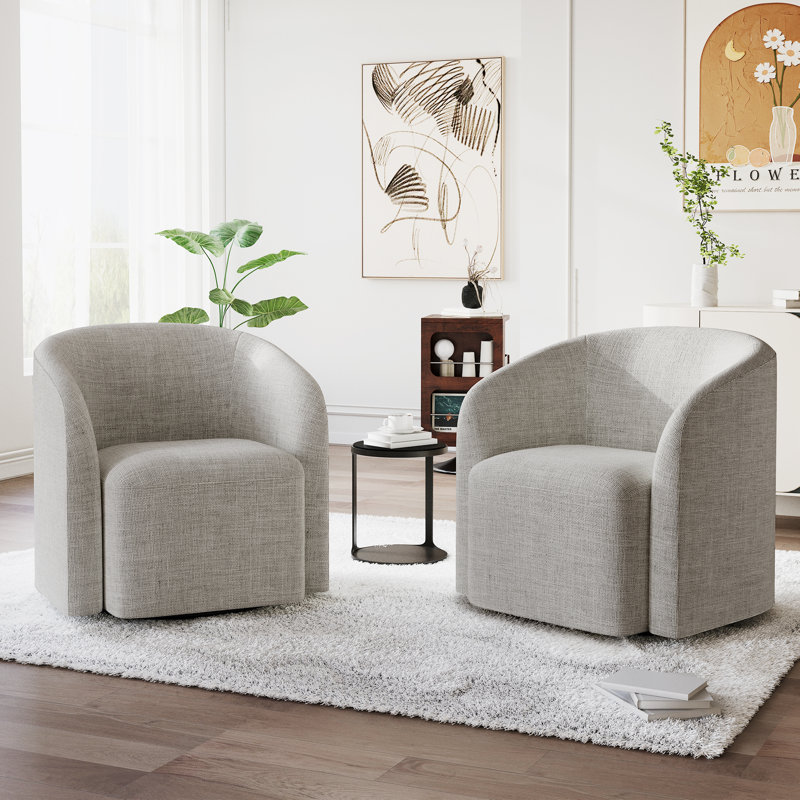 Avalos 29" W Upholstered 360-Degree Swivel Barrel Chair, Gray Fabric