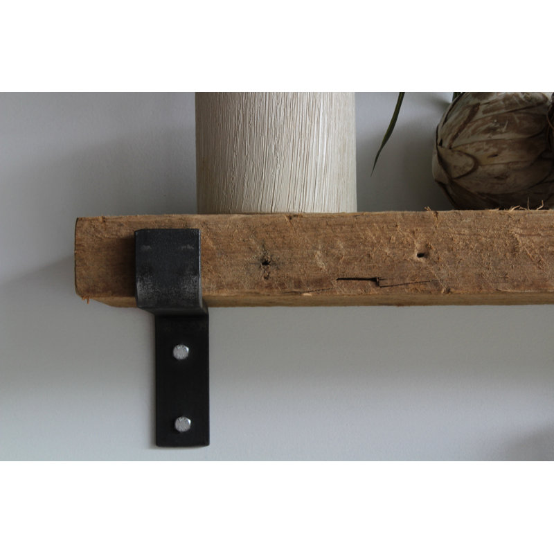 Brennon 2 Piece Reclaimed Barn Wood Bracket Shelf, Natural (no stain), 2" H x 36" W x 4.5" D