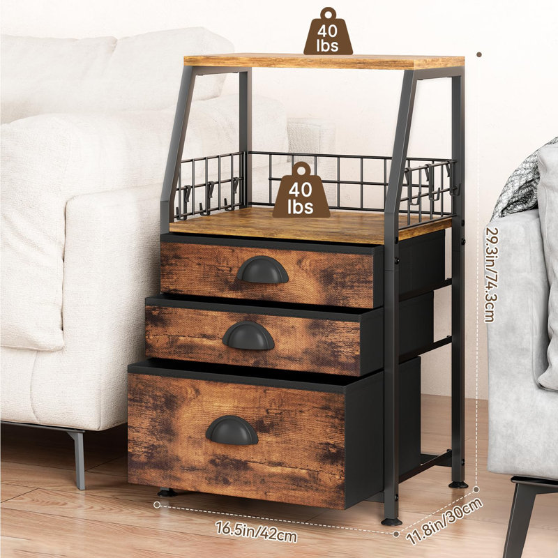 30cm W Metal Bedside Table