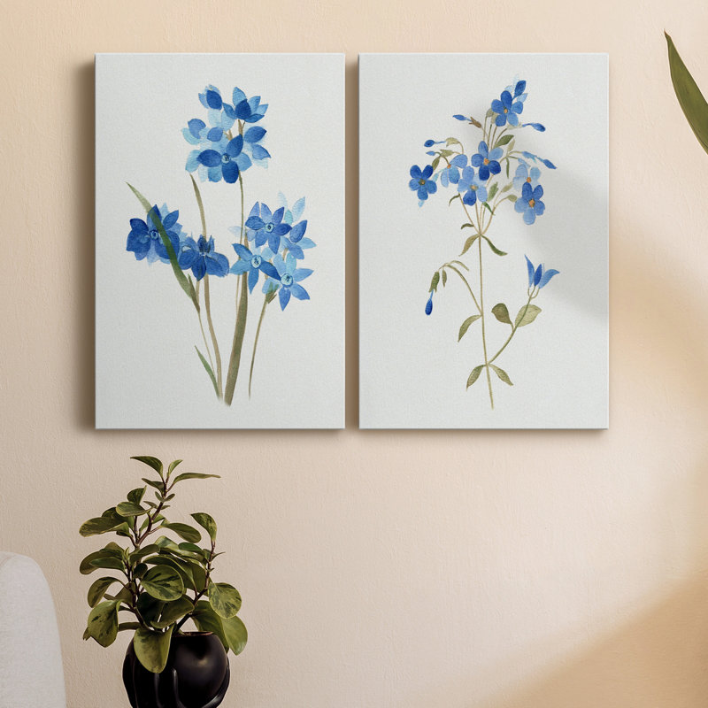 «Blue Blossom Botanical I», ensemble de 2 peintures sur toiles, H 12 po x l 16 po x P 1 po, Toile tendue