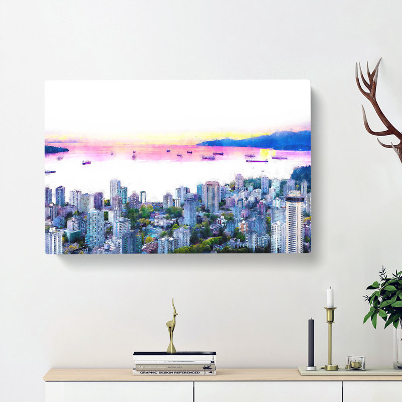 Vancouver Canada Skyline - Wrapped Canvas Painting, 50cm H x 76cm W x 3cm D