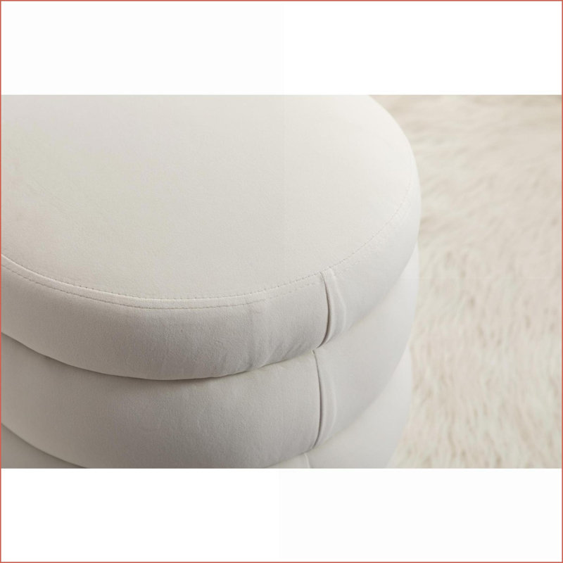 Ottoman Round Footrest Stool for Living Room, Bedroom, Sofa Side | Ivory | Velvet, Ivory Velvet