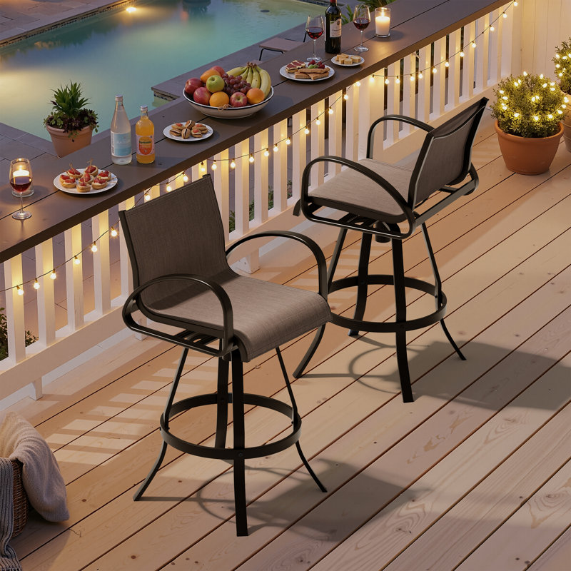 Tabouret de bar pivotant en aluminium avec dossier SUNBRELLA, Cendres