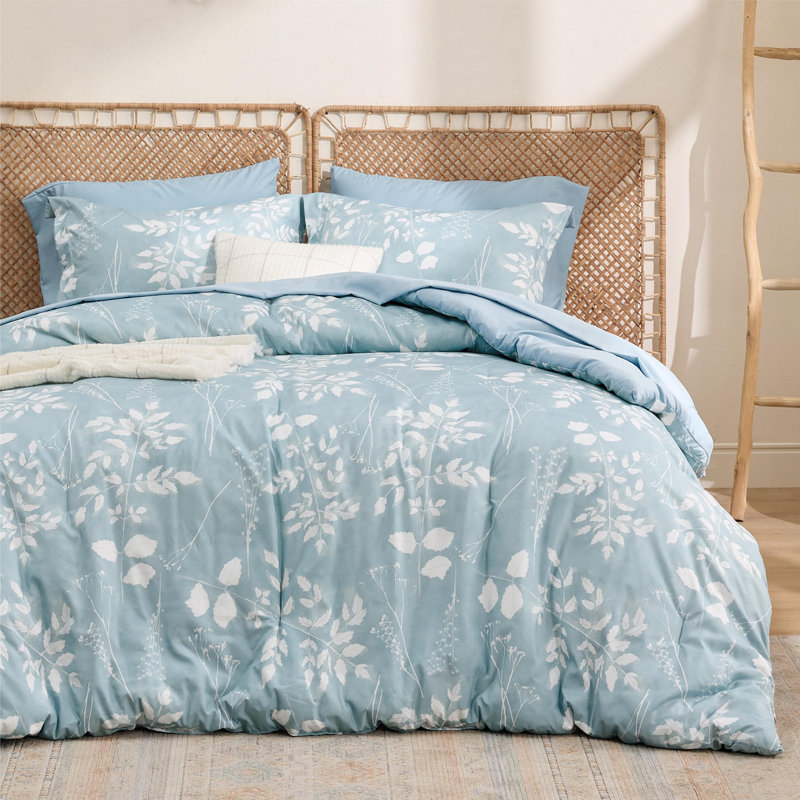 Bedsure Bed in a Bag - Reversible Floral & Plant Pattern Printed with Comforters, Sheets, Pillowcases & Shams, 89GSM