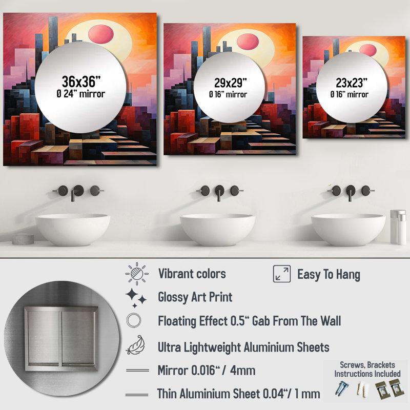 Erlon - Miroir carré, art mural pour salle de bain, 23 po x 23 po