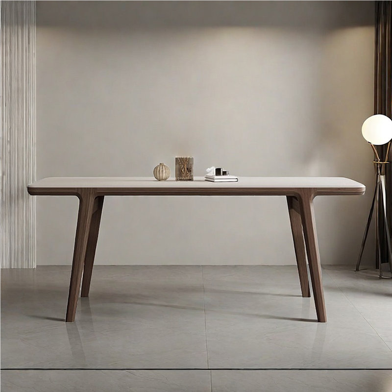 Modern simple rectangular matte white rock table, 29.53"H x 55.12"L x 31.50"W