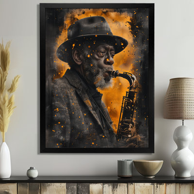 Black Yellow Music Harlem Blues Sax Player - Musician Wall Art Print
