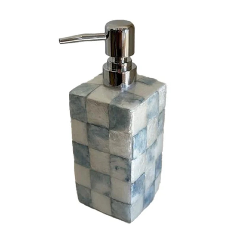 Sage Check Capiz Soap Pump, Blue