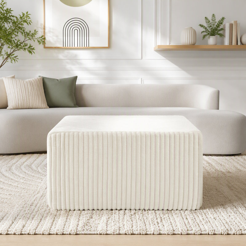 Pouf modulaire cube en velours côtelé rayé, Rembourrage en mousse beige