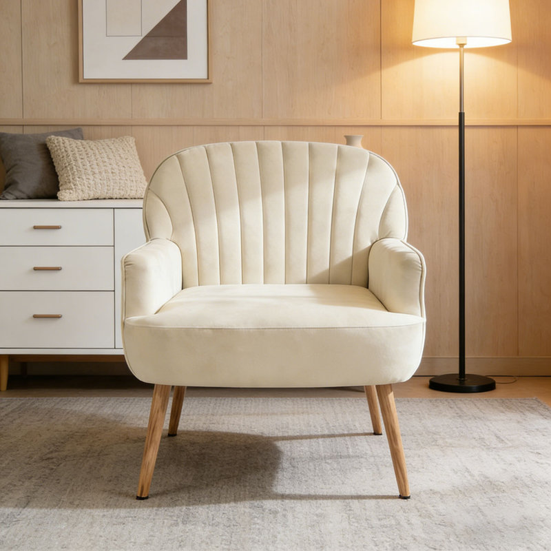 Fauteuil d'appoint en velours, chaises de salon rembourrées modernes, Beige