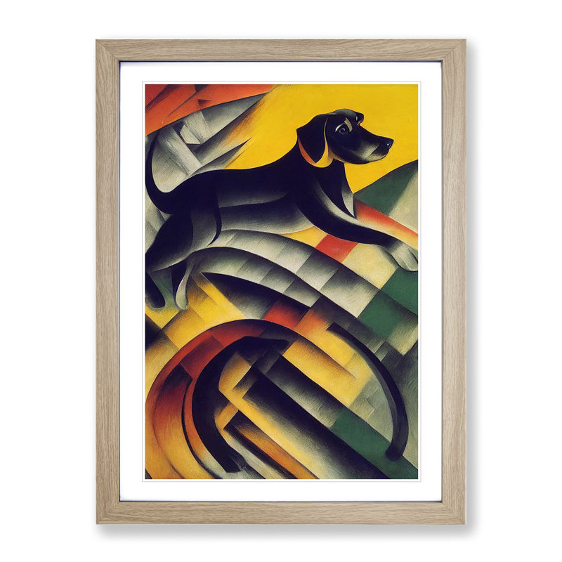 XV1022-2517X Jumping Dog - Single Picture Frame Print, 34cm H x 25cm W x 2cm D, Oak