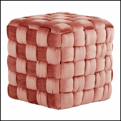 Repose-pieds tressé carré en velours de 16 pouces de couleur rosée, élégant et confortable pour tout espace de vie