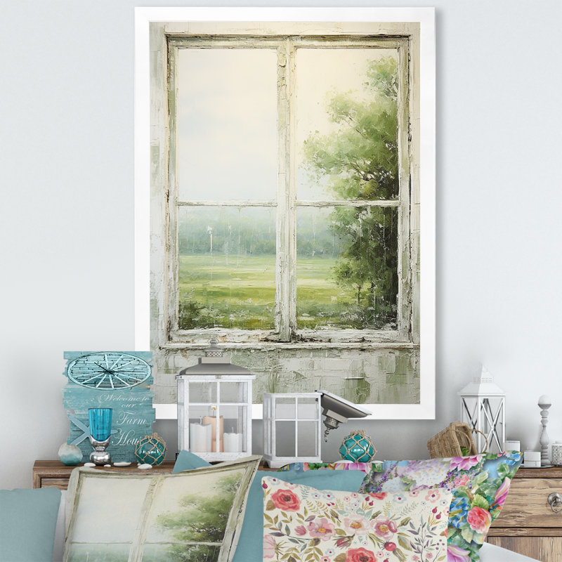 «Countryside Calm Farm Windows I - Farmhouse Windows», art mural, Cadre simple blanc, H 40 po x l 30 po x P 1,5 po