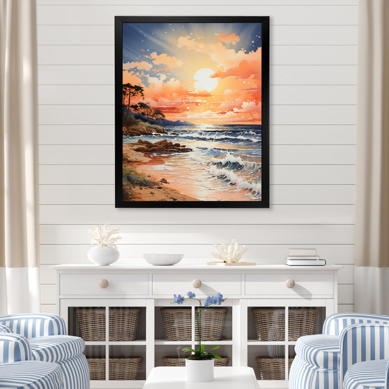 «Beach Sunkissed Sands Pointillism II», reproduction sur toile, H 20 po x l 12 po x P 1 po, Cadre photo noir