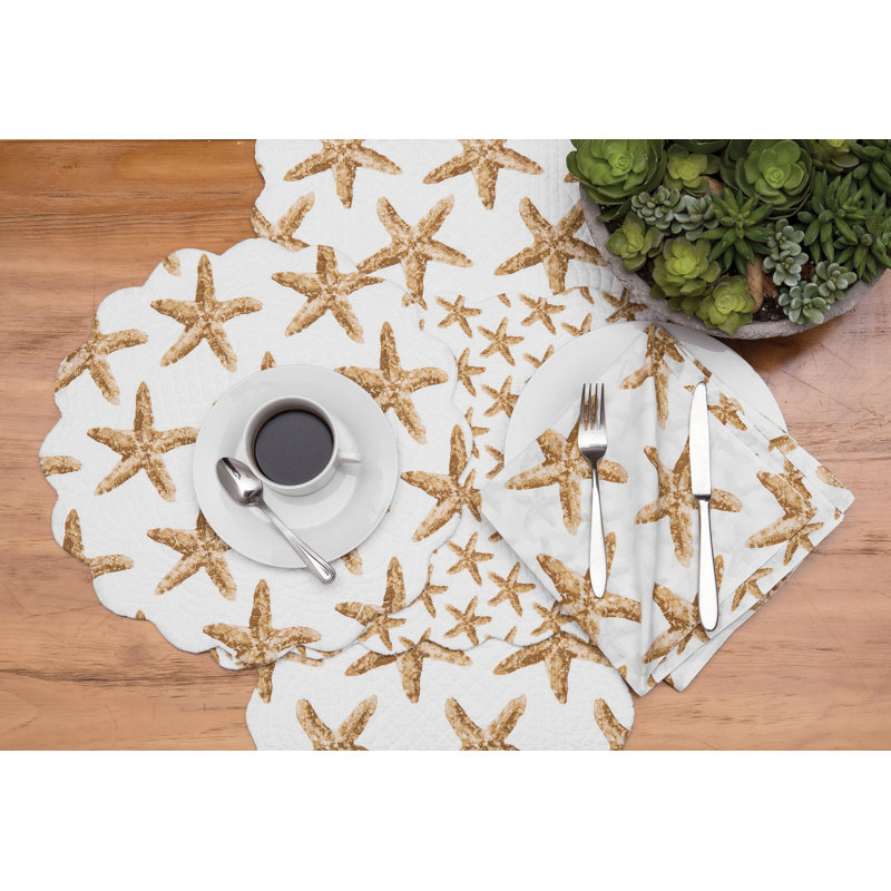 Sandbridge Stars Table Runner Coastal Reversible Starfish Print 14" X 51" Beach Cotton Machine Washable Table Linen