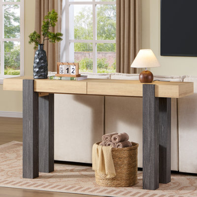 Console de 63 po en bois de style minimaliste moderne pour le hall d'entrée et le salon avec 2 tiroirs