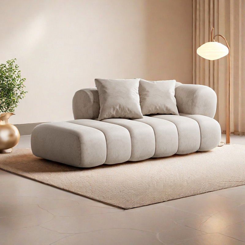 Chaise longue rembourrée à large siège, Accoudoir à droite (vu de face), Beige