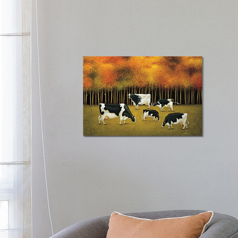 Cows In Autumn by Lowell Herrero - Wrapped Canvas Painting, 66.04 cm H x 45.72 cm W x 1.91 cm D