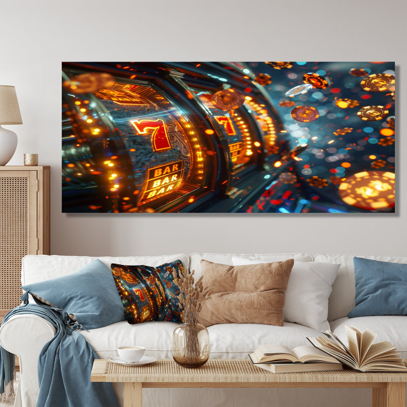 Machine à sous Jackpot Winner I - casino et jeux, reproduction d'art mural, Toile tendue, H 28 po x l 60 po x P 1,5 po
