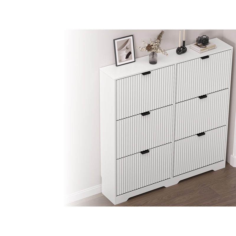 Shoe Cabinet with 6 Flip Drawers, 46.7" Wide Fluted Entryway Shoe Storage, Freestanding Composite Wood Cabinet with Adjustable Shelves