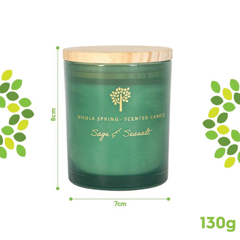Nicola Spring - 3x Soy Wax Scented Candles - 130g - Sage & Seasalt