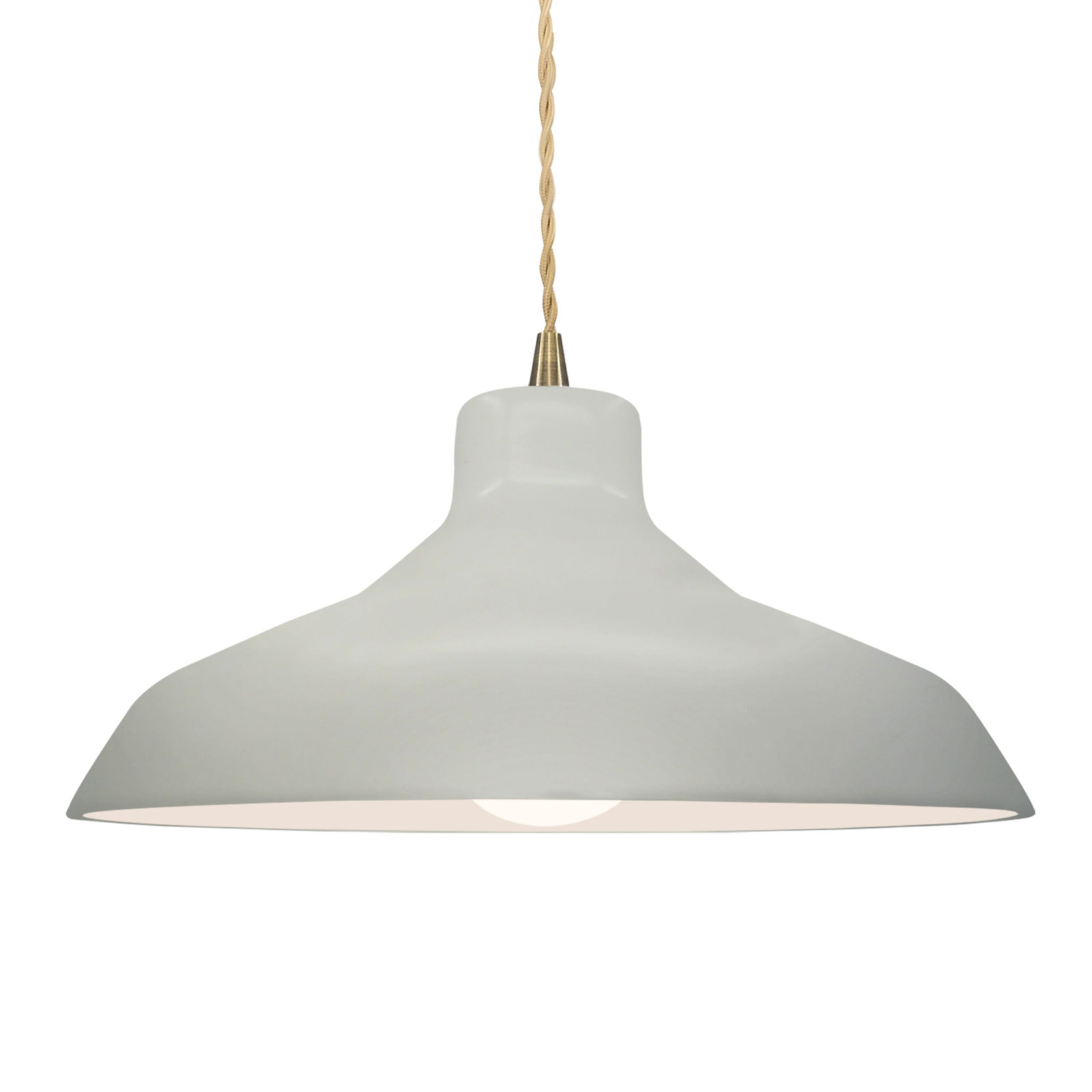 Fallon Ceramic Dimmable Pendant, 7.5" H x 15.5" W x 15.5" D, Matte White, Antique Brass
