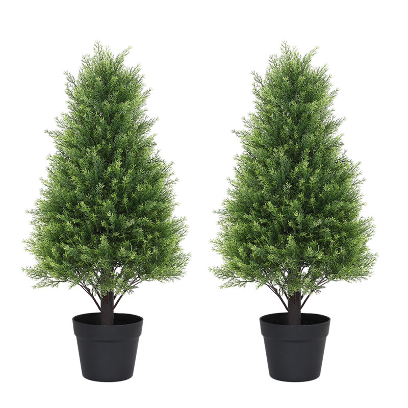 Faux cèdre topiaire cône artificiel résistant aux rayons UV en pot, H 30 po x l 13 po x P 13 po