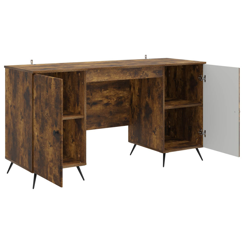  Desk With Shelf With Storage With Door Engineered Wood Furniture Set, Smoked Oak