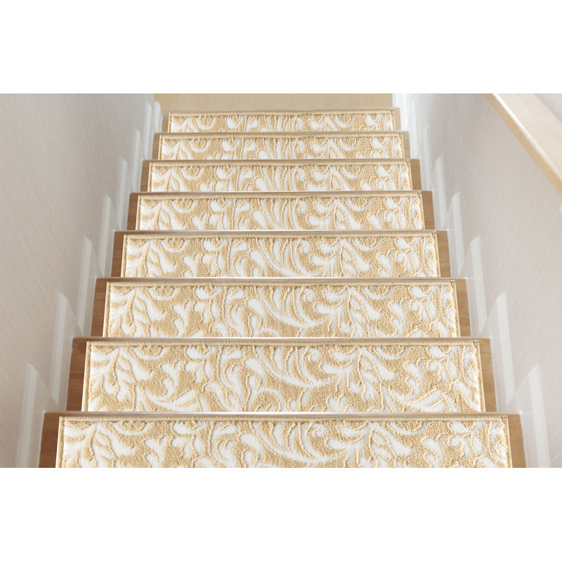 Tapis d'escalier floral beige