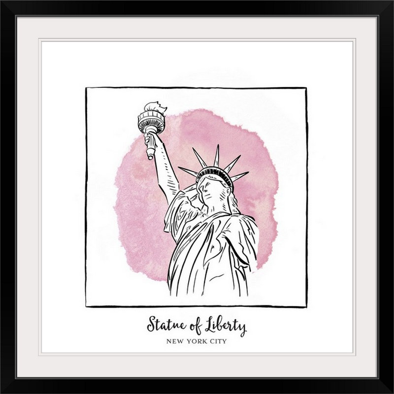 « statue of liberty-brushstroke édifices », impression, H 38 po x l 38 po x P 1 po, Cadre noir