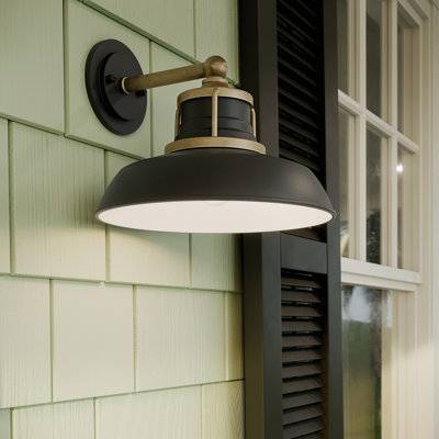 Fielding 12" 1-Light DarkSky Approved Outdoor Wall Light in Textured Black with Natural Brass Accents
