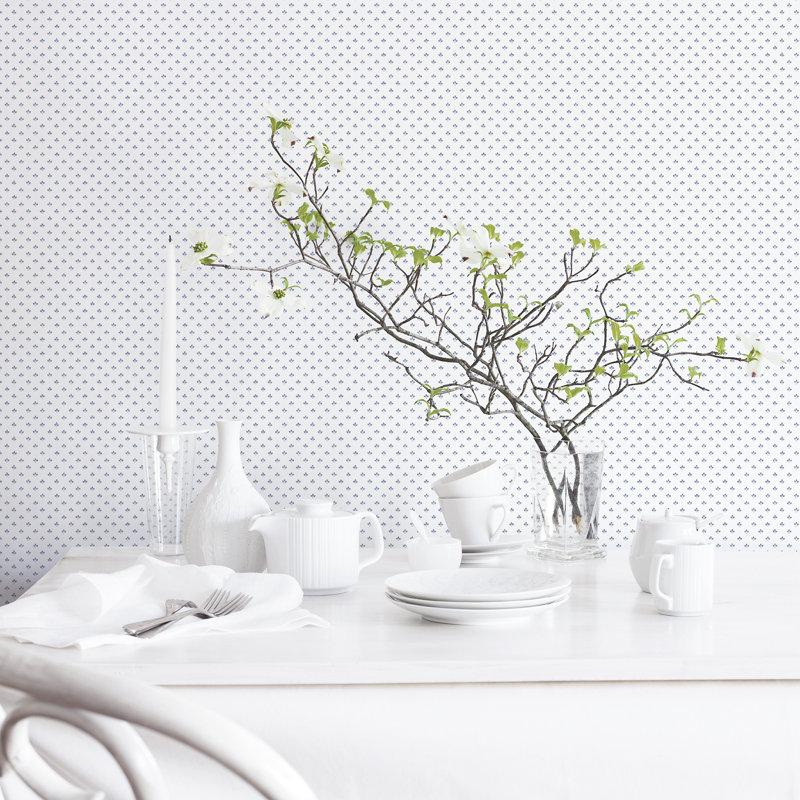 Taren Tri Leaf Motif 10m X 53cm Wallpaper Roll, Navy/Blue/White