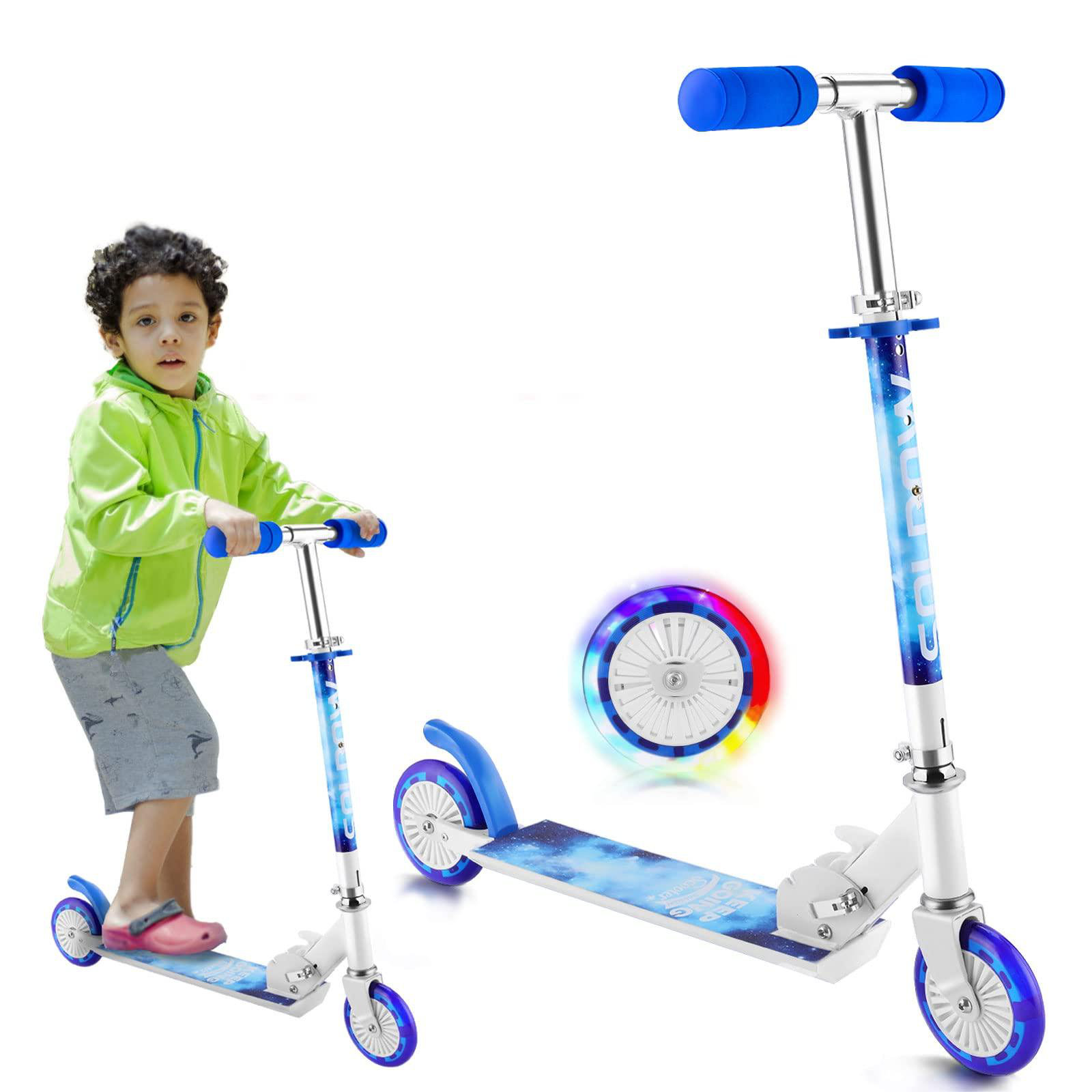 Costway 2-in-1 Folding Ride on Suitcase Scooter with LED Wheels Brake System Kids Toy Gifts