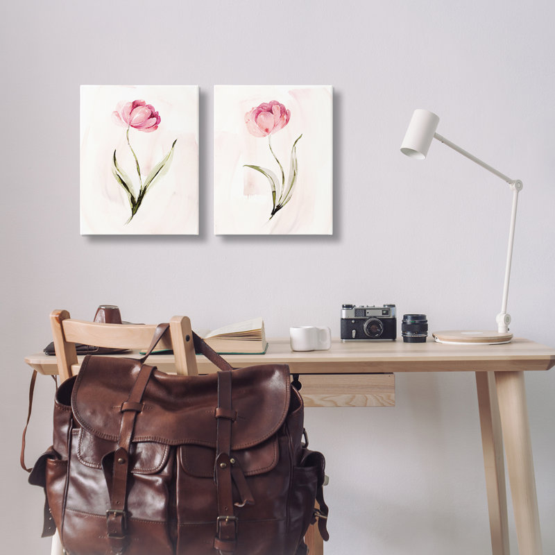 Ensemble d'art mural sur toile 2 pièces Vivid Pink Budding Bloom, design par Kristen Brockmon, H 20 po x l 32 po