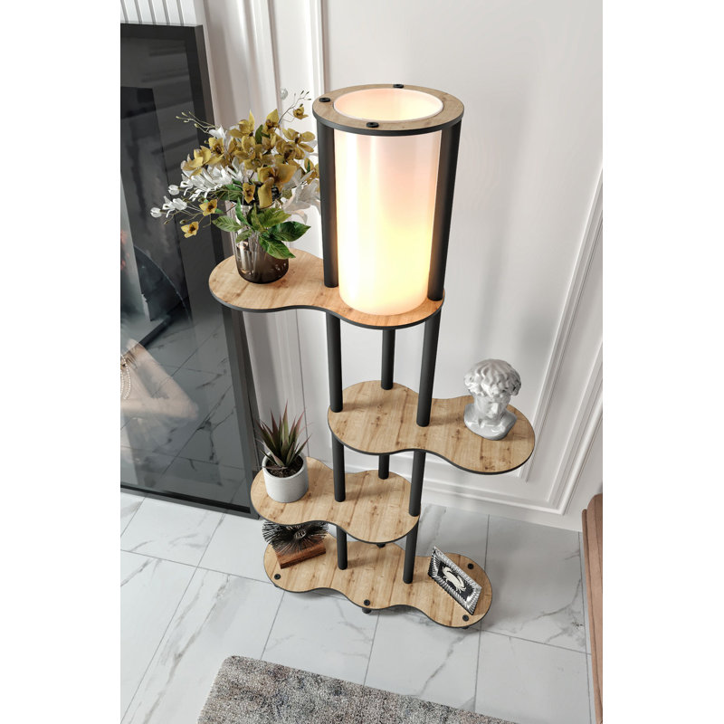 Élégante lampe sur pied de couleur noyer de 59,1 pouces de hauteur | Corps en papier artisanal et panneau de fibres à densité moyenne, capuchon en PVC (6,7 po de diamètre x H 13,8 po) | Type de douille: 1 x E27 de 40 W maximum (ampoule non incluse) |