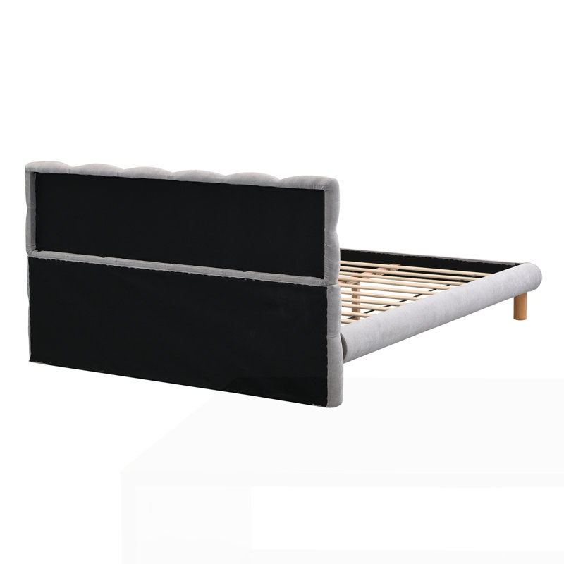 Structure de lit tapissier avec tête de lit en forme de biscuit, Double