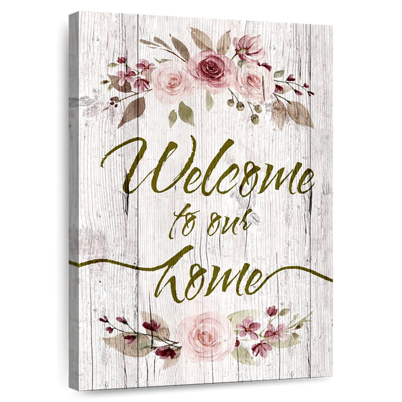 Floral Welcome On Wood Wall Sign, 39" H x 26" W