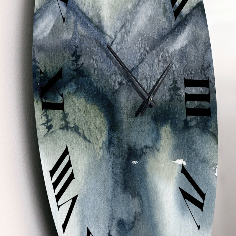 Horloge murale moderne paysage minimaliste des montagnes et des arbres, Petit