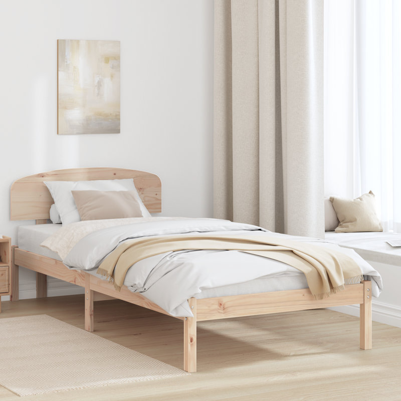 Vidaxl Bed Frame With Headboard Solid Pine Wood, Small Single (2'6), Natural